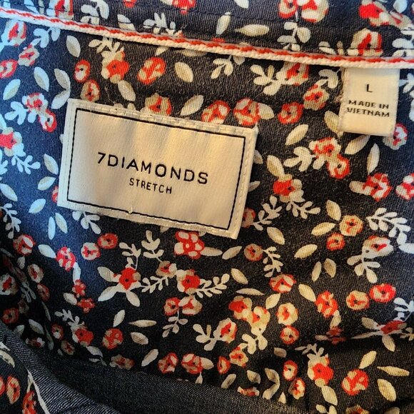 7 Diamonds Shirt Mens L Blue Denim Cotton Stretch Button Up Short Sleeve - Picture 3 of 6